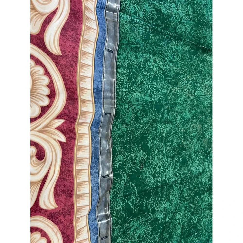 VTG 90s Dawson Home Fashions Shower Curtain Emerald Green Scroll Border